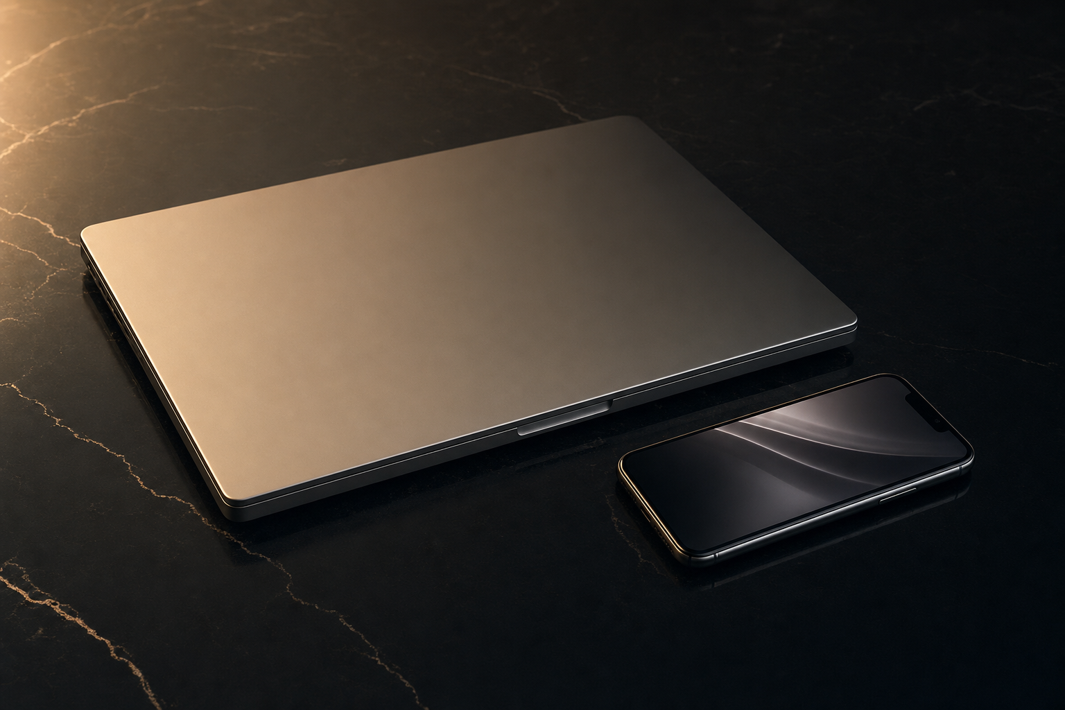 Premium website showcase on polished black stone